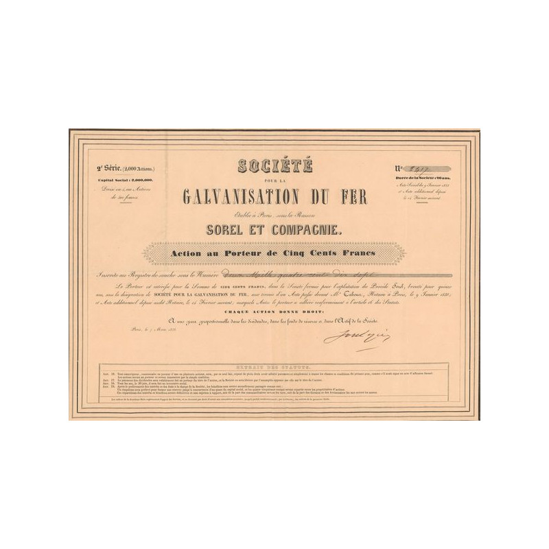 Sté pour la Galvanisation du Fer (Act 500 F)