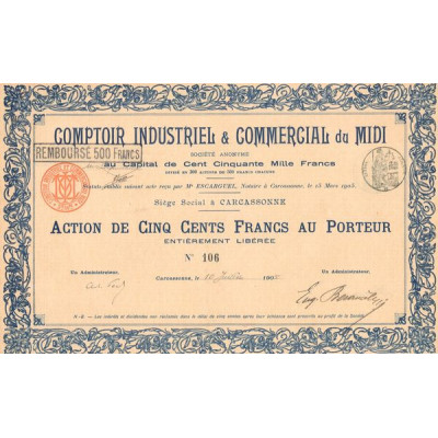 Comptoir Industriel & Commercial du Midi (Act 500 F)