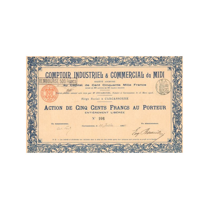 Comptoir Industriel & Commercial du Midi (Act 500 F)