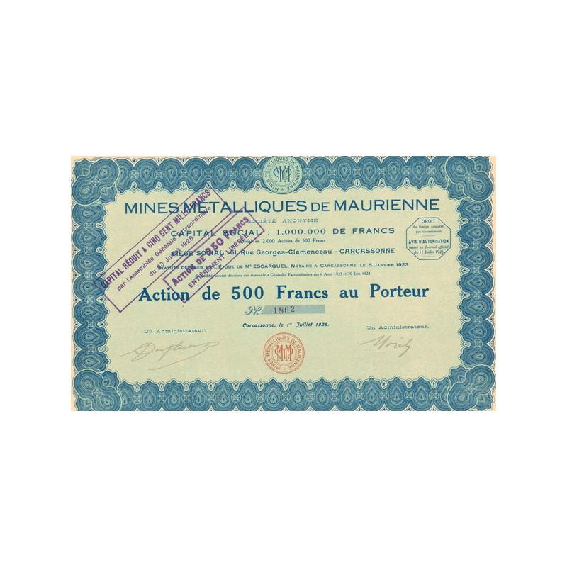 Mines Métalliques de Maurienne (Act 500 F)