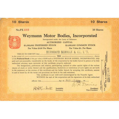 Weymann Motor Bodies Incorporated (Act 100 $)