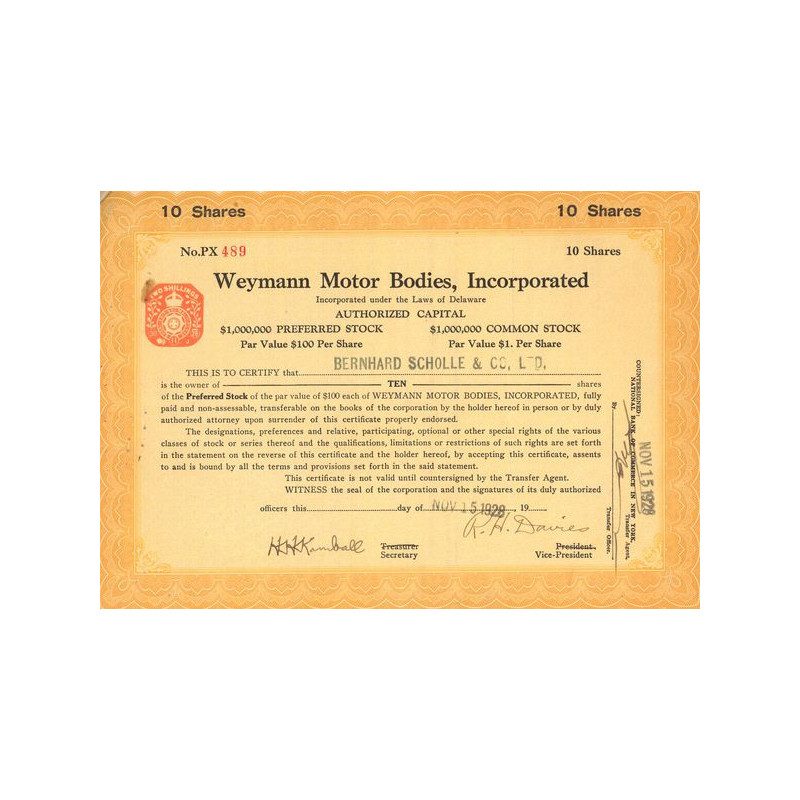 Weymann Motor Bodies Incorporated (Act 100 $)