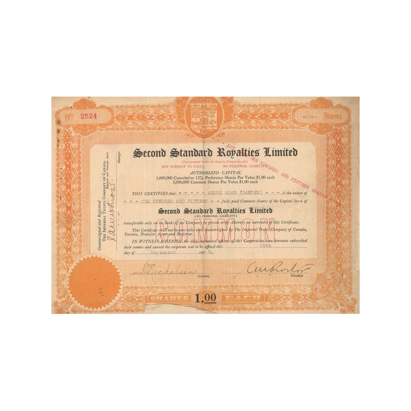 Second Standard Royalties Ltd (Act 1$)