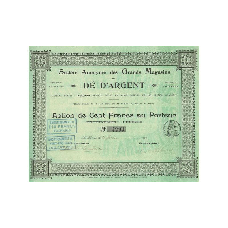 S.A. des Grands Magasins du Dé d'Argent (Act 100 F)