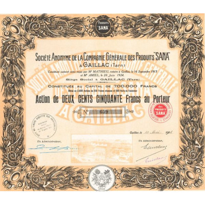 S.A de la Cie Gale des Produits "Sana" à Gaillac (Tarn) (Act 250F)