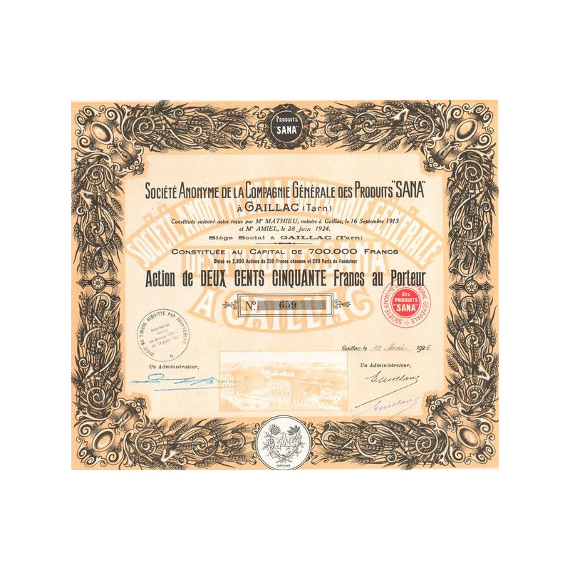 S.A de la Cie Gale des Produits "Sana" à Gaillac (Tarn) (Act 250F)
