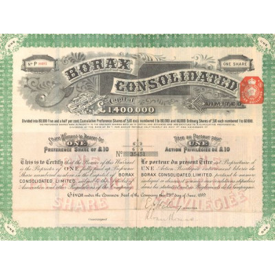 Borax Consolidated Ltd (Titre 01 Act 10 £)