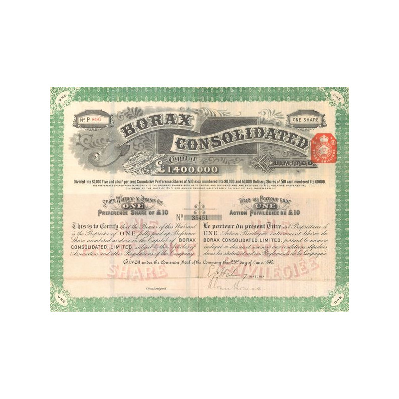 Borax Consolidated Ltd (Titre 01 Act 10 £)