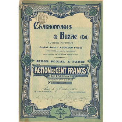 Charbonnages de Buzac (Lot) (Act 100 F)