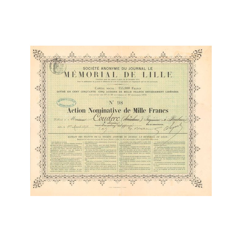 S.A. du Journal le Mémorial de Lille (Act Nomin 1000 F)
