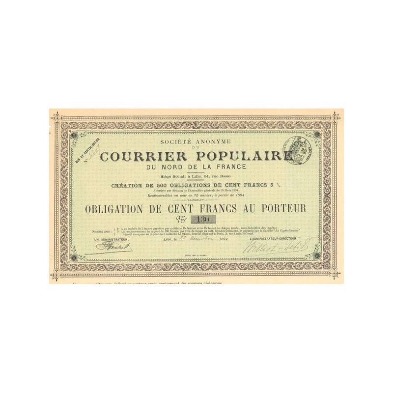 S.A. du Courrier Populaire du Nord de la France (Obl 500 F)