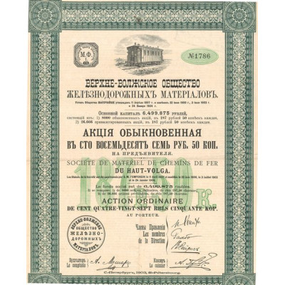 Sté de Matériel de Chemins de Fer du Haut-Volga - Act Ordin 187.50 Rbl