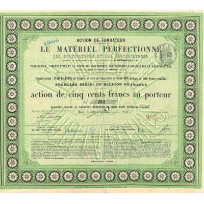 Le Matériel Perfectionné des Cultivateurs et des Horticulteurs (Act de Fondateur 500 F)