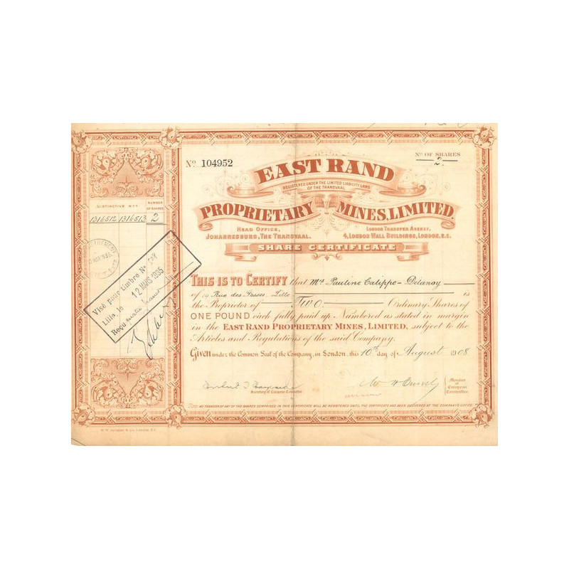 East Rand Proprietary Mines Ltd (Titre 02 Act 1 Pnd)