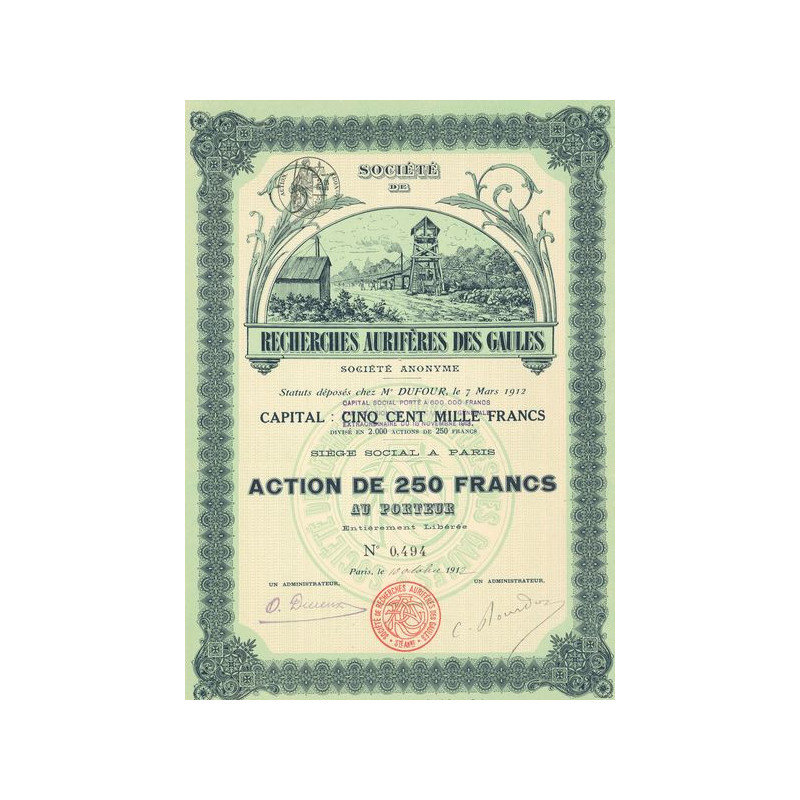 Sté de Recherches Aurifères des Gaules (Act 250F) Vert