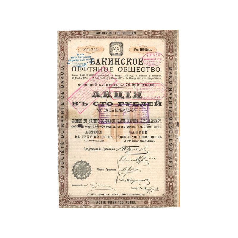Sté du Naphte de Bakou (Act 100 Rbls)