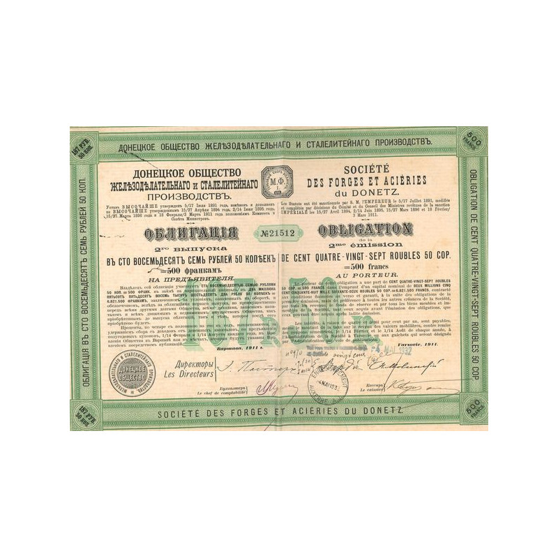 Sté des Forges et Aciéries du Donetz - Obl - 2ème Emission