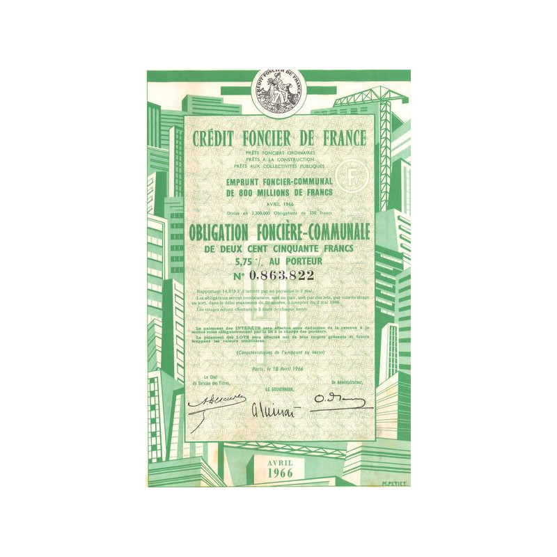 Crédit Foncier de France - Emprunt Foncier Communal de 800 Millions de Francs (Obl 250F) Vert
