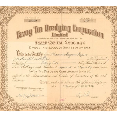 Tavoy Tin Dredging Corporation Ltd (CN Act 2£)