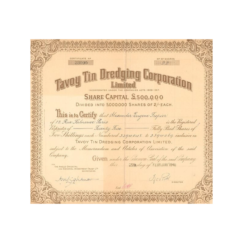 Tavoy Tin Dredging Corporation Ltd (CN Act 2£)