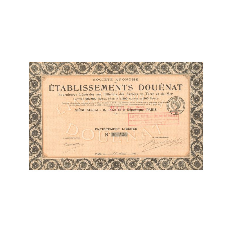 S.A des Ets Douénat - Fournitures Générales des Officiers des Armées de Terre et de Mer (Act 500F) Orange
