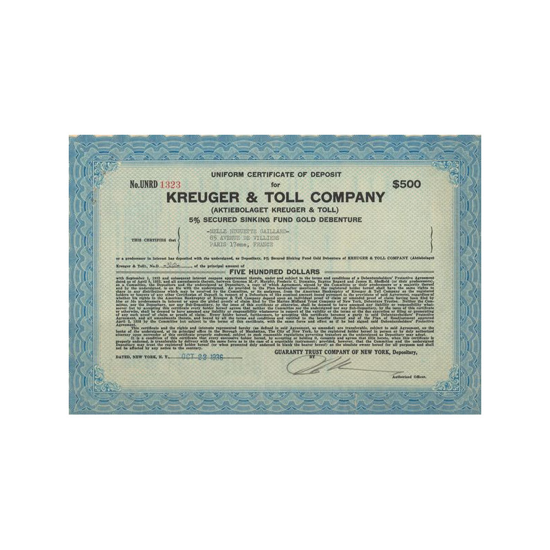 Kreuger & Toll Cy (CN Act 500$)