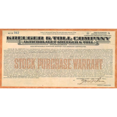 Kreuger & Toll Cy (Certif Porteur)