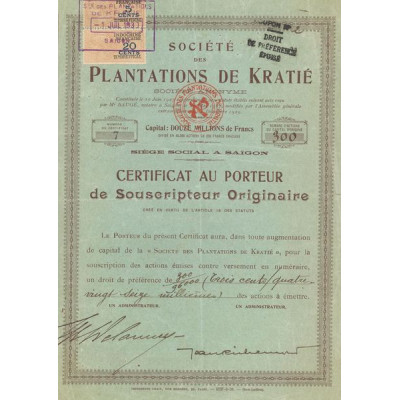 Sté des Plantations de Kratié (Certif Nomin)