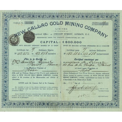 New Callao Gold Minning Cy Ltd (Act O de £1)