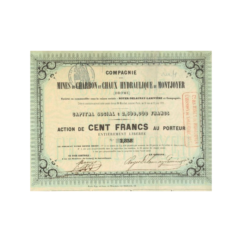 Cie des Mines de Charbon et Chaux Hydraulique de Montjoyer (Drome) (Act 100F)