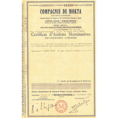 Cie de Mokta (Certif Nomin)