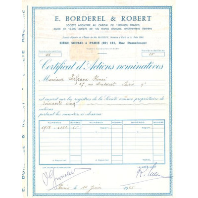 Ets Borderel & Robert (Certif Nomin)