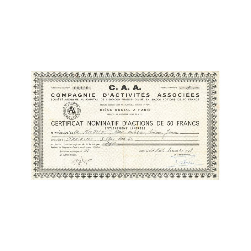 C.A.A. Cie d'Activités Associées (Certif Nomin)