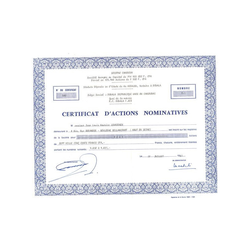 Socopao Cameroun (Certif Nomin)
