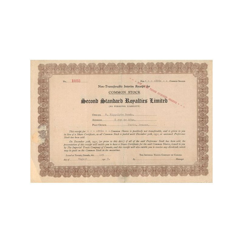 Second Standard Royalties Ltd (Certif Nomin)
