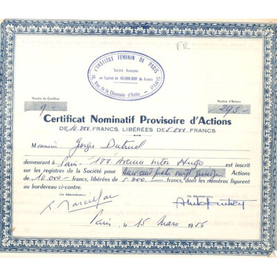 L'Institut Féminin de Paris (Certif Nomin)