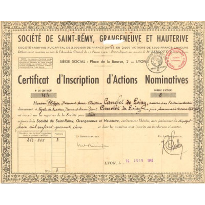Sté de Saint-Rémy Grangeneuve et Hauterive (Certif Nomin)