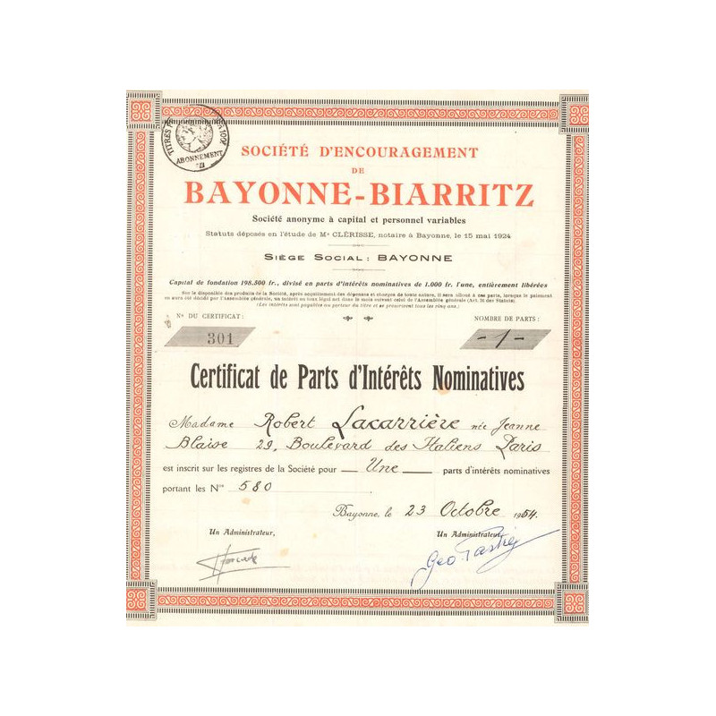 Sté d'Encouragement de Bayonne Biarritz (Certif Nomin)