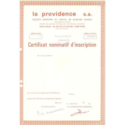 La Providence S.A (Certif Nomin)
