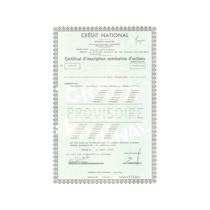 Crédit National (Certif Nomin)