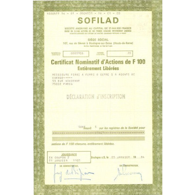Sofilad (Certif Nomin de 100F)