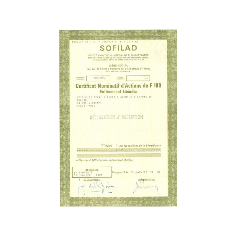 Sofilad (Certif Nomin de 100F)