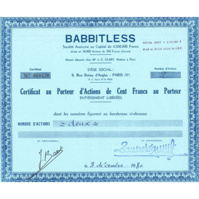 Babbitless (Certif Nomin de 100F)