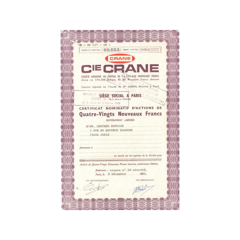 Cie Crane (Certif Nomin de 80NF)