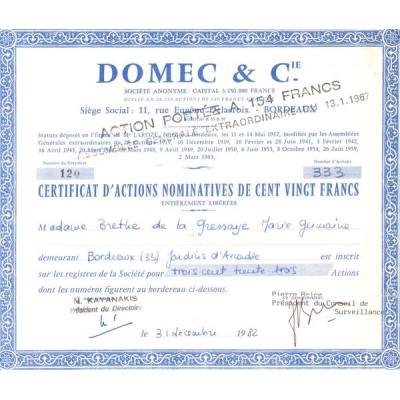 Domec & Cie (Certif Nomin de 120F)