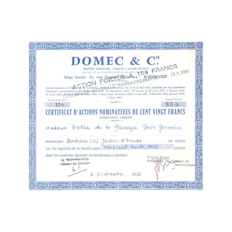 Domec & Cie (Certif Nomin de 120F)