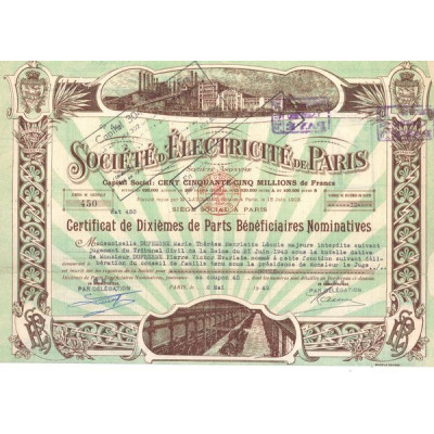 Sté d'Electricité de Paris (Certif Nomin 10ème PB)