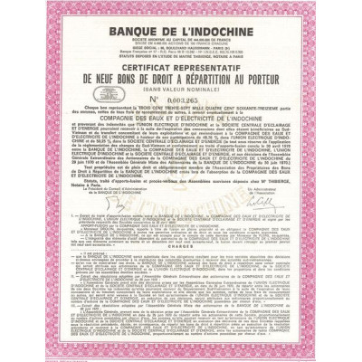 Banque de l'Indochine - Cie des Eaux et d'Electricité de l'Indochine (Certif de Bons de Droit à Répartition)