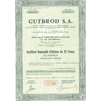 Gutbrod S.A (Certif Nomin de 25F)
