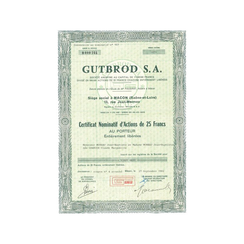 Gutbrod S.A (Certif Nomin de 25F)